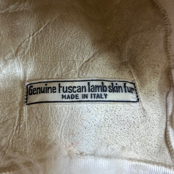 VTG Genuine Tuscan Lambskin Fur Trapper Hat 46 Italy Shearling Aviator Pom Pom - Picture 7 of 11